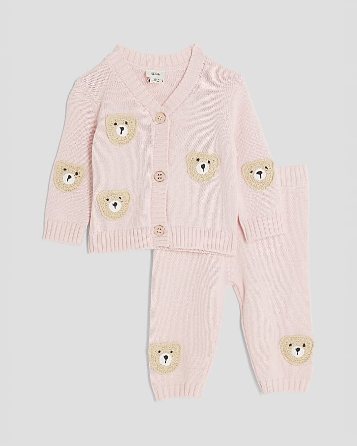 Baby Girls Pink Bear Cardigan Set
