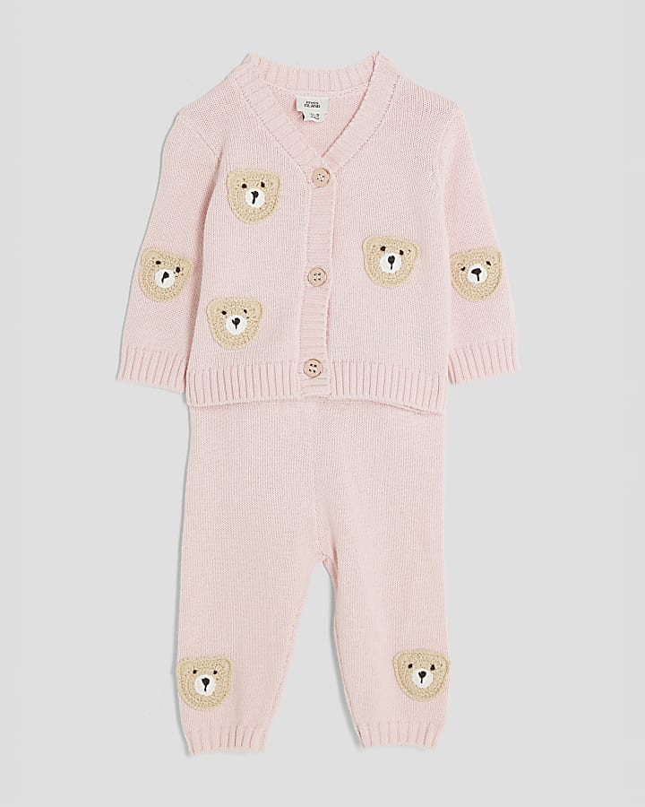 Baby Girls Pink Bear Cardigan Set