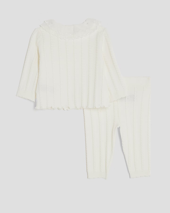 Baby Girls Cream Cable Collar Cardigan Set