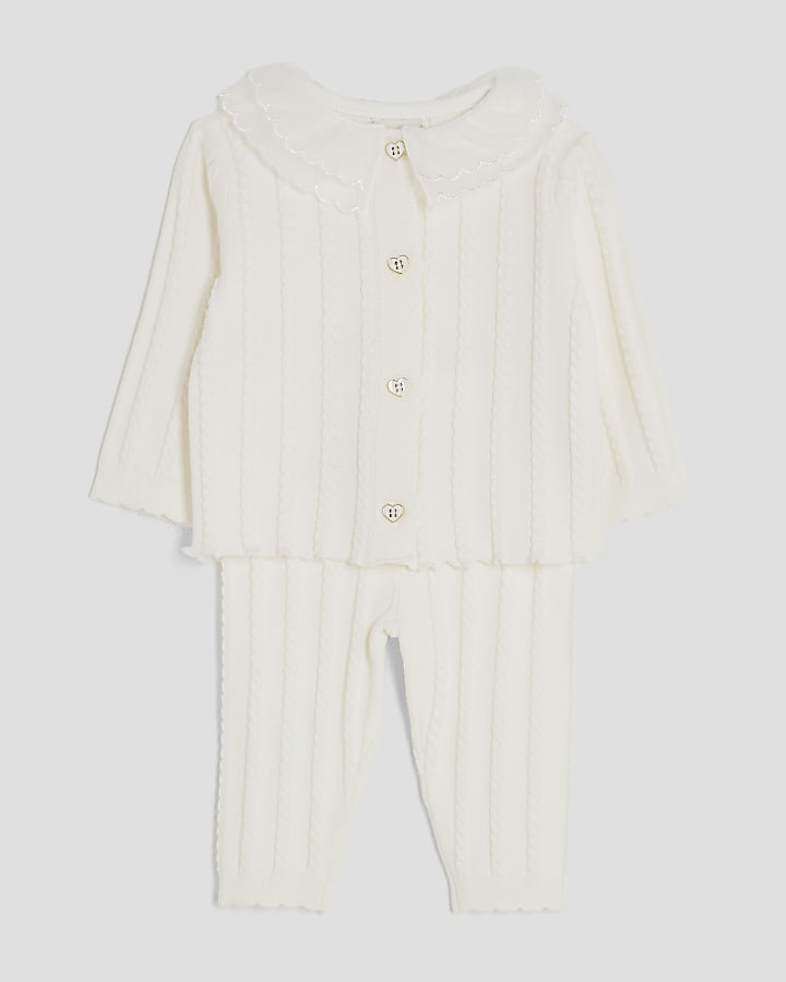 Baby Girls Cream Cable Collar Cardigan Set