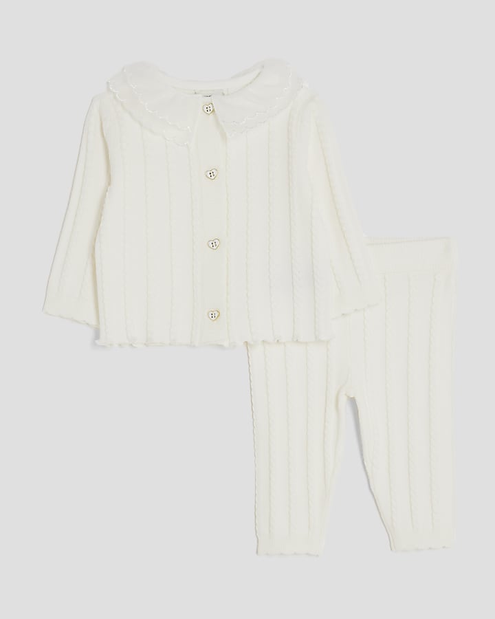 Baby Girls Cream Cable Collar Cardigan Set