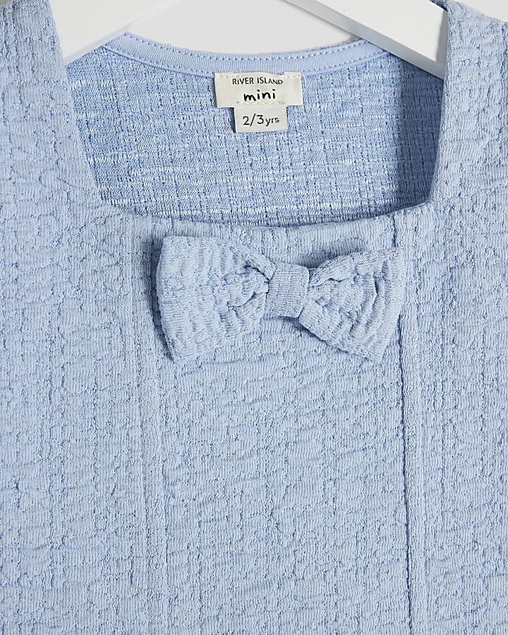 Mini Girls Blue Bow Top And Short Set