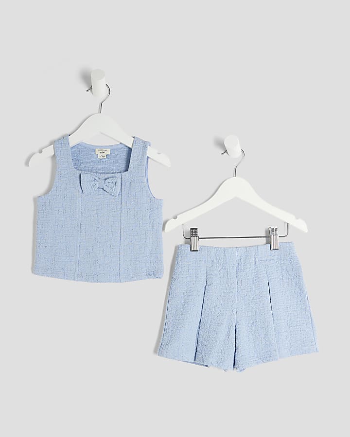 Mini Girls Blue Bow Top And Short Set