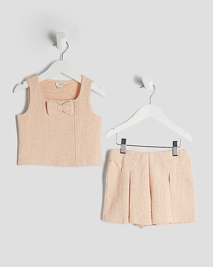Mini Girls Orange Bow Top And Short Set