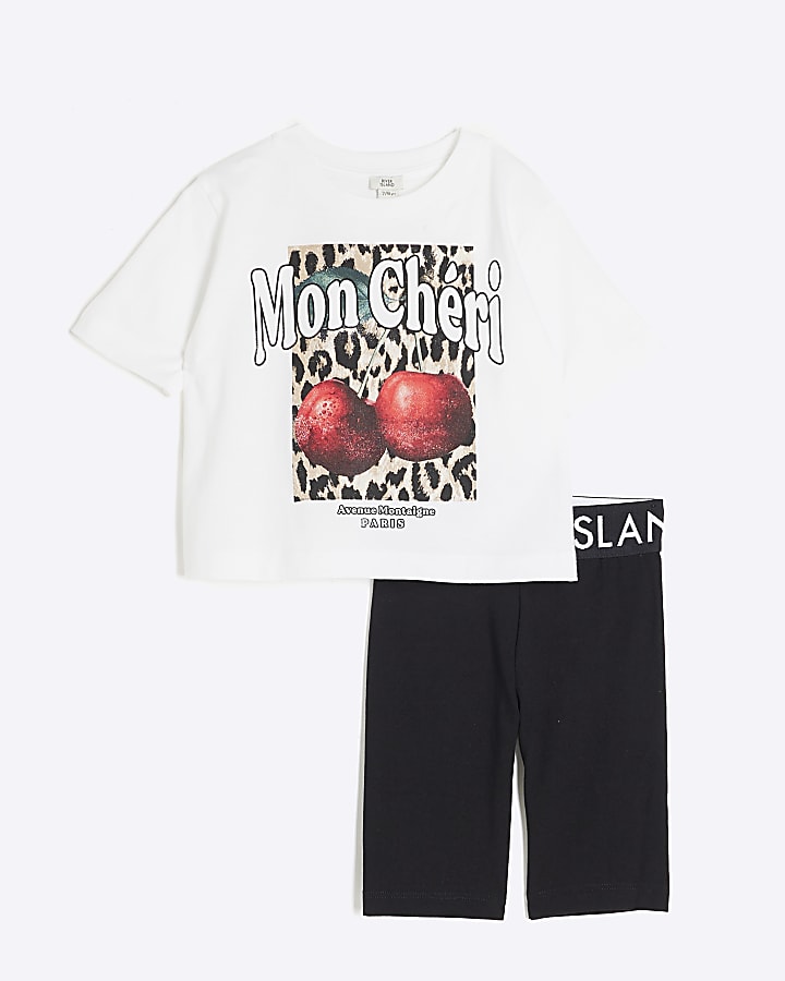 Girls White Cherry T-Shirt Set