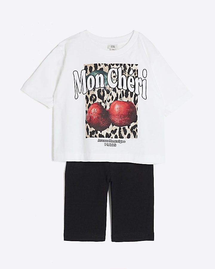 Girls White Cherry T-Shirt Set