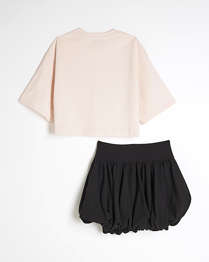 Girls Pink Bow T-shirt And Skirt Set