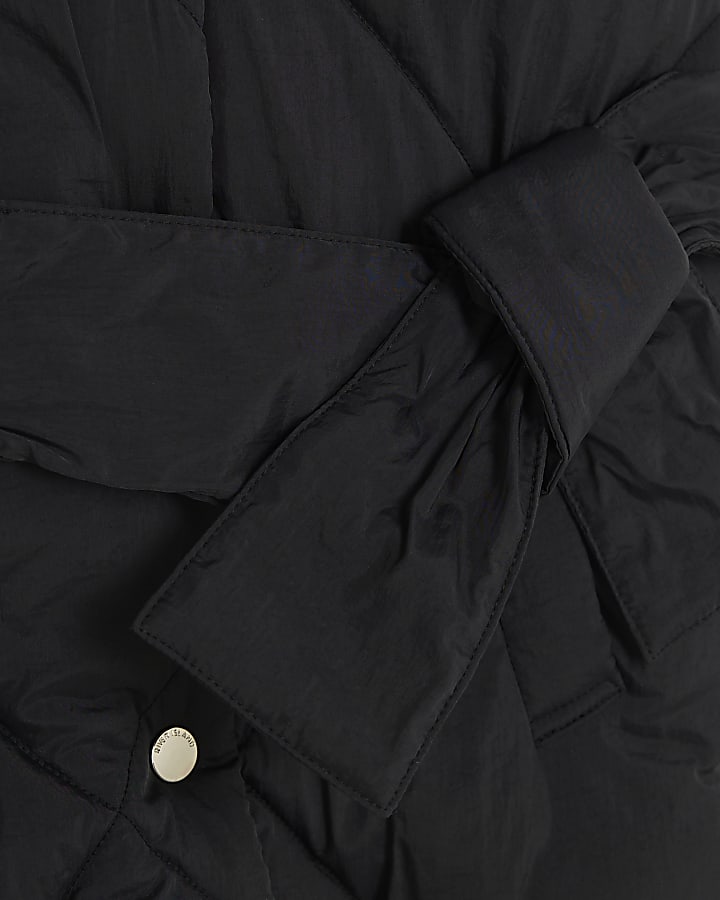 Girls Black Belted Faux Fur Hooded Gilet