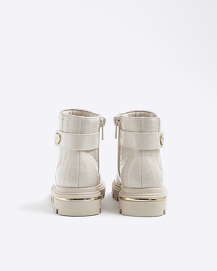 Mini Girls Cream Heart Strap Chelsea Boots
