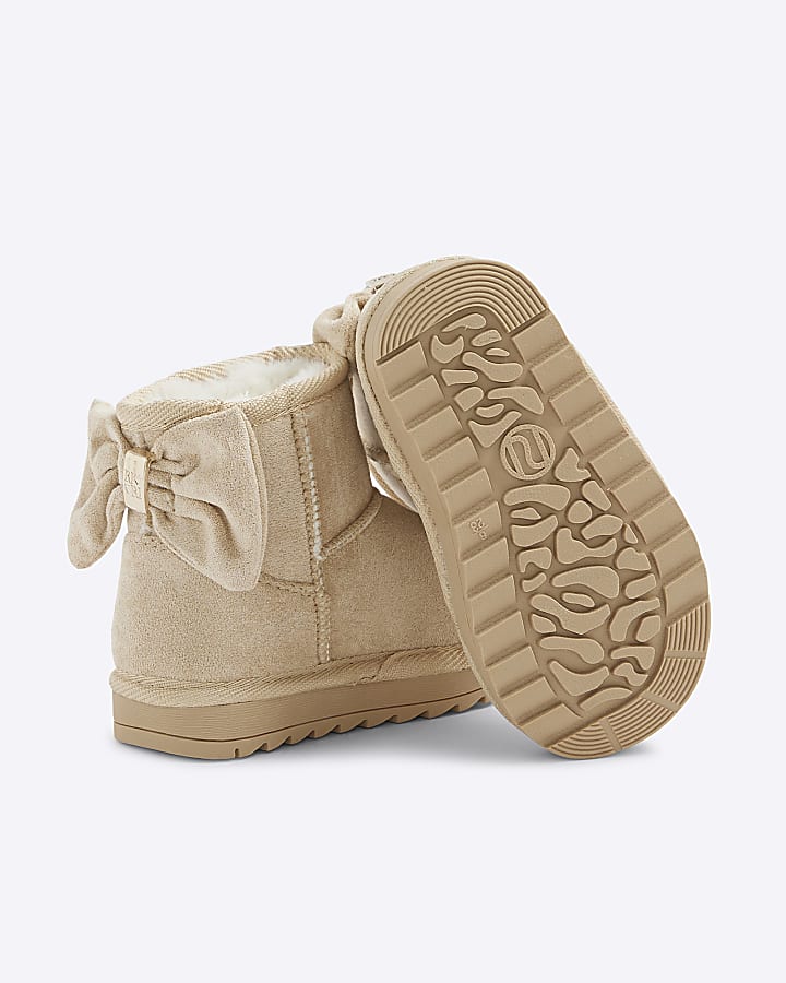 Mini Girls Cream Suedette Bow Fur Lined Boots