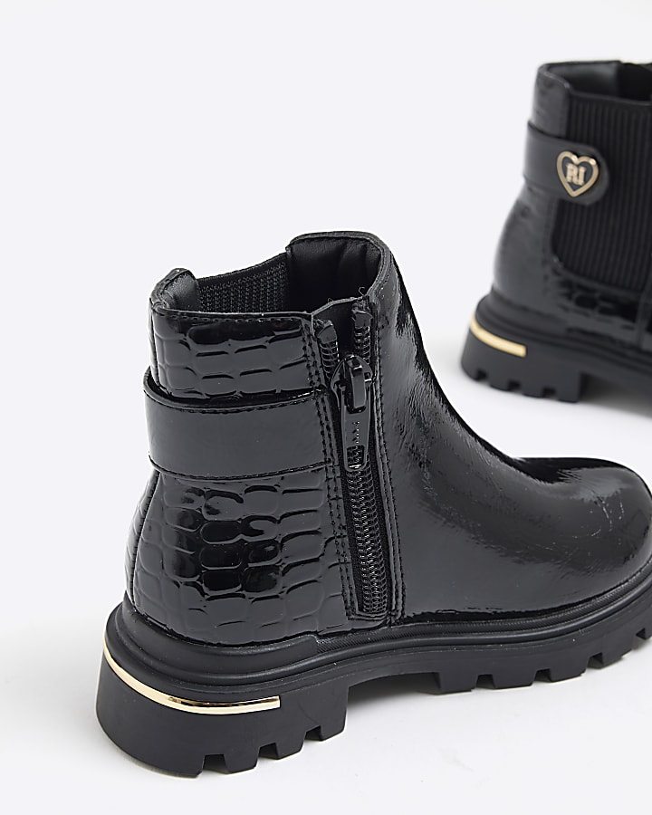Mini Girls Black Heart Strap Chelsea Boots