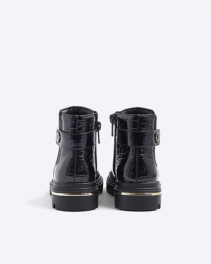 Mini Girls Black Heart Strap Chelsea Boots