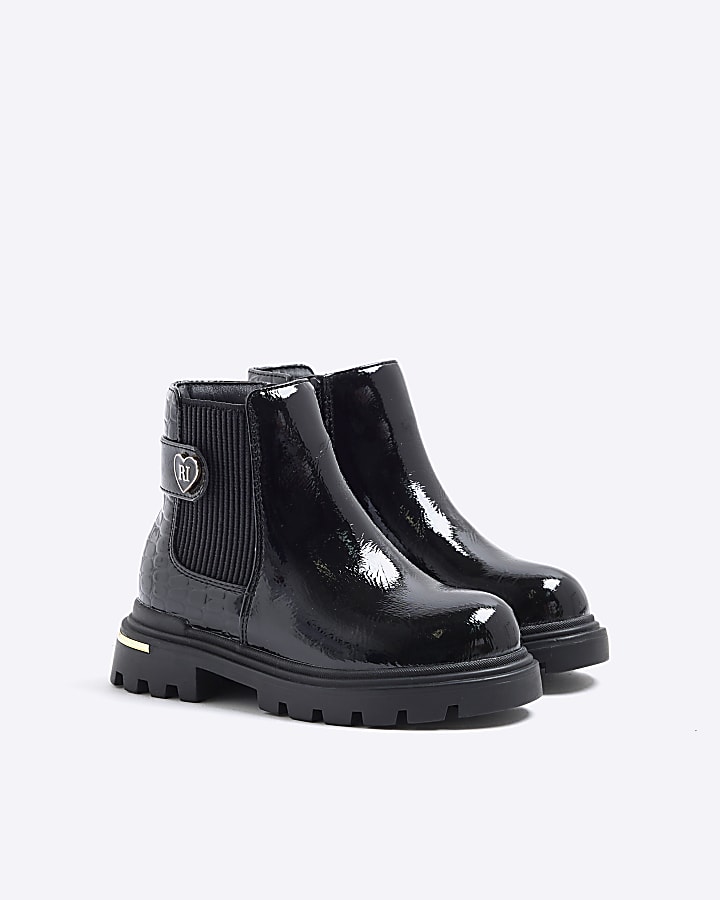 Mini Girls Black Heart Strap Chelsea Boots