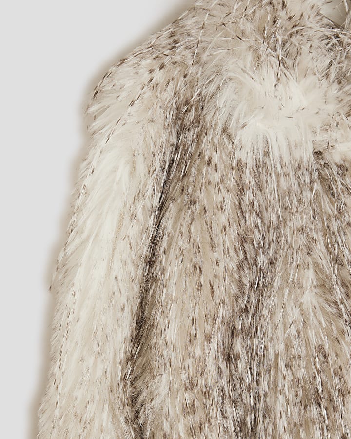 Girls Grey Faux Ostrich Fur Coat