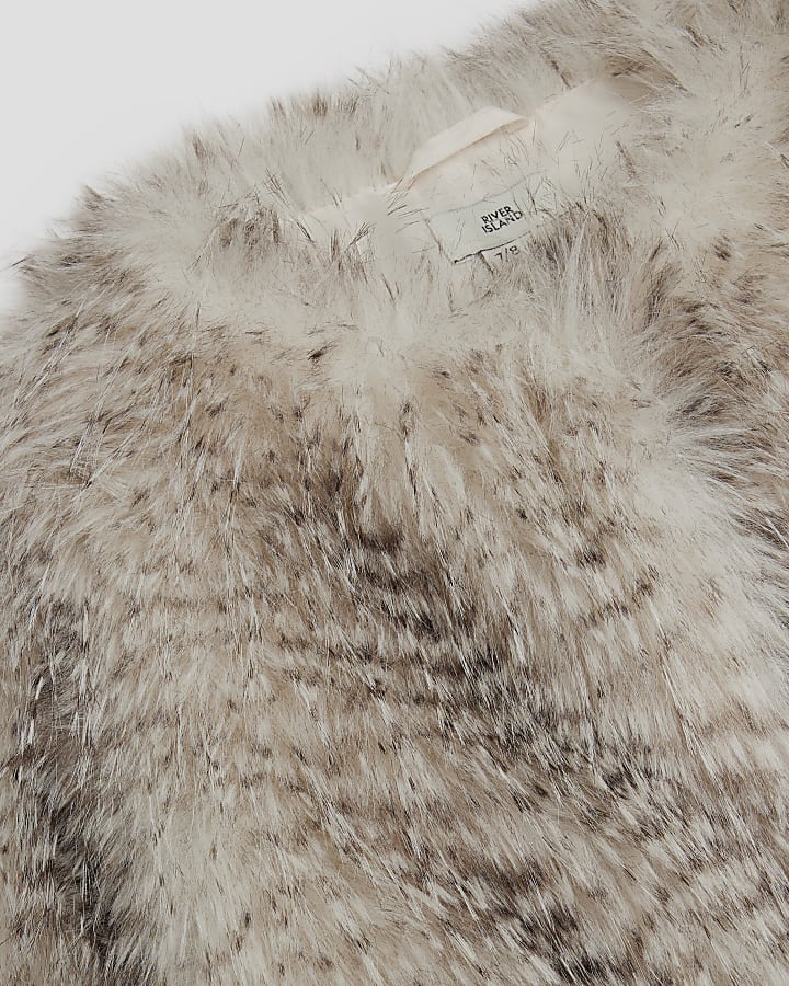 Girls Grey Faux Ostrich Fur Coat