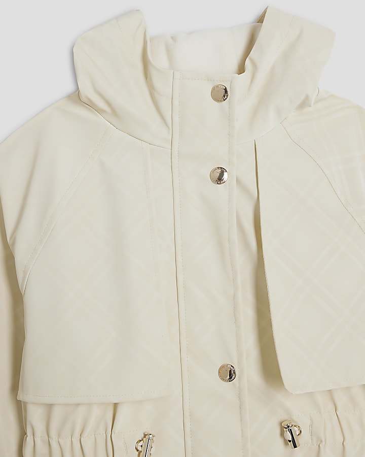 Girls Cream Check Raincoat