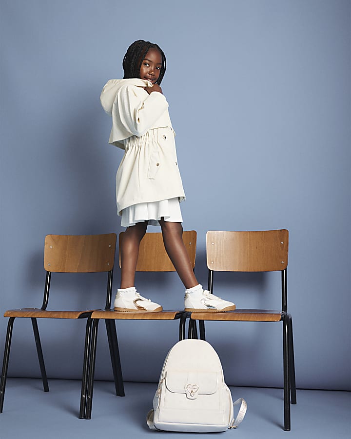 Girls Cream Check Raincoat