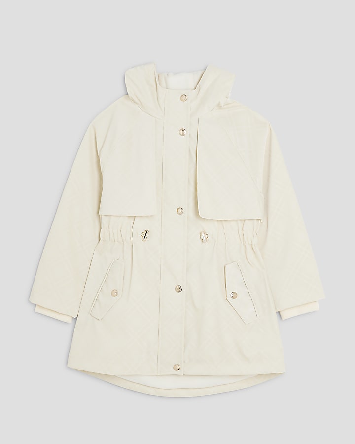 Girls Cream Check Raincoat