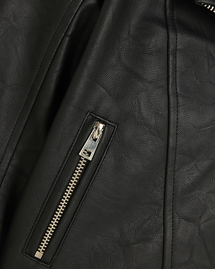 Mini Girls Black Faux Leather Biker Jacket
