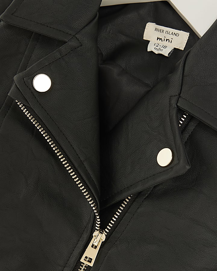 Mini Girls Black Faux Leather Biker Jacket