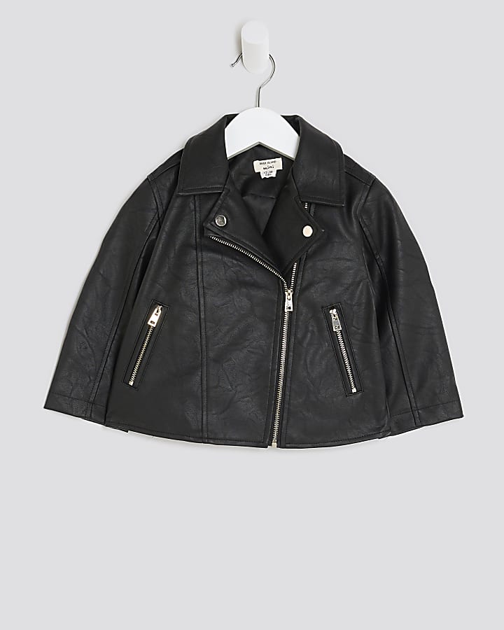 Mini Girls Black Faux Leather Biker Jacket