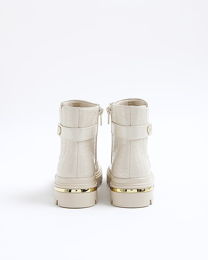 Girls Cream Patent Heart Heeled Chelsea Boots