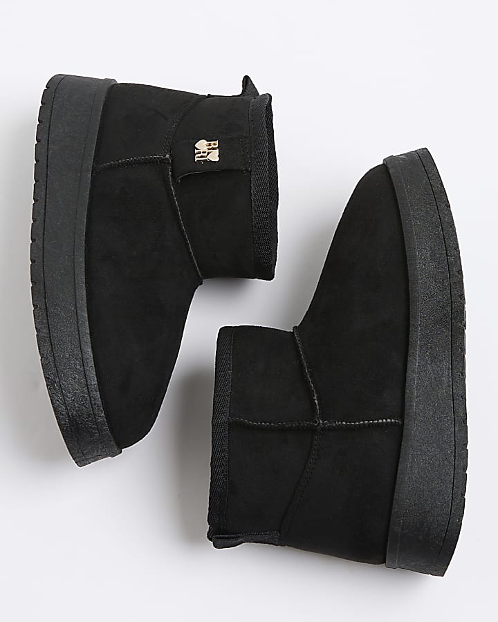Girls Black Faux Fur Lined Boots
