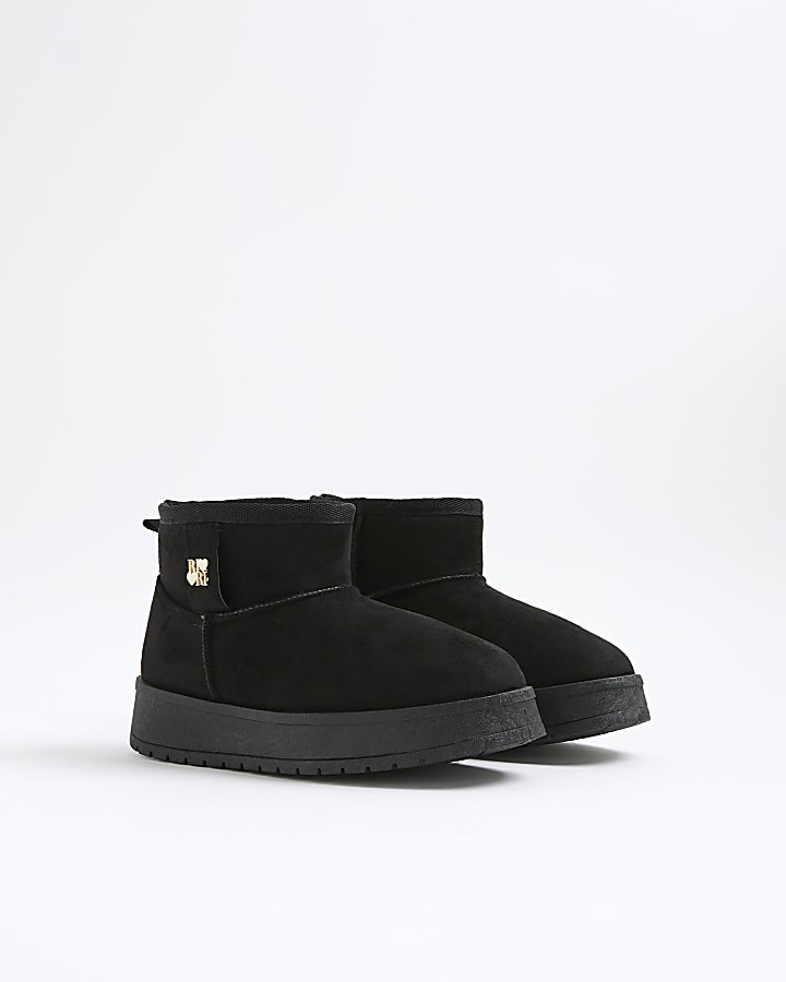 Girls Black Faux Fur Lined Boots