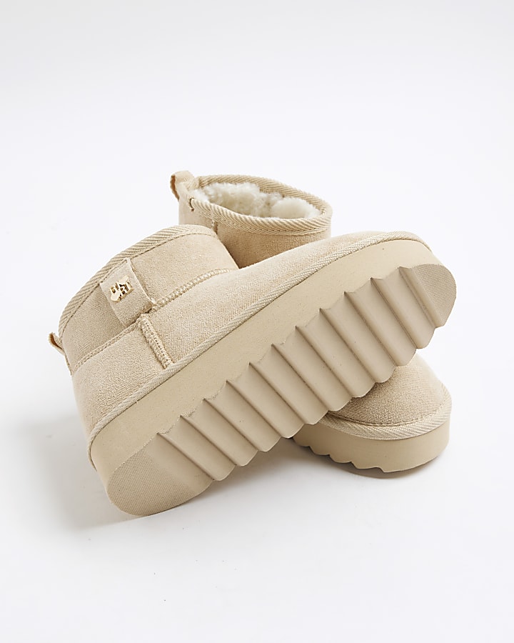 Girls Beige Faux Fur Lined Boots