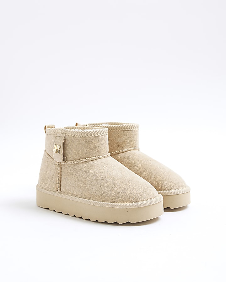 Girls Beige Faux Fur Lined Boots