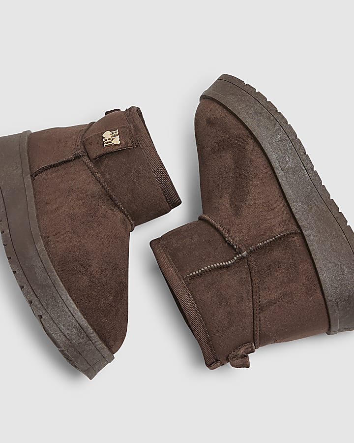 Girls Brown Faux Fur Lined Boots