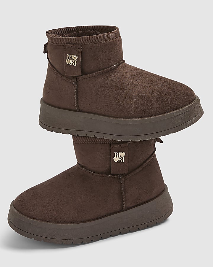 Girls Brown Faux Fur Lined Boots