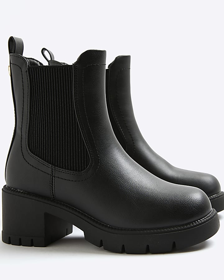 Girls Black Heeled Ankle Boots
