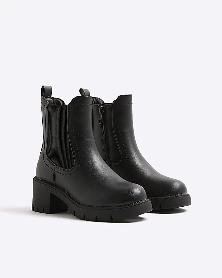 Girls Black Heeled Ankle Boots