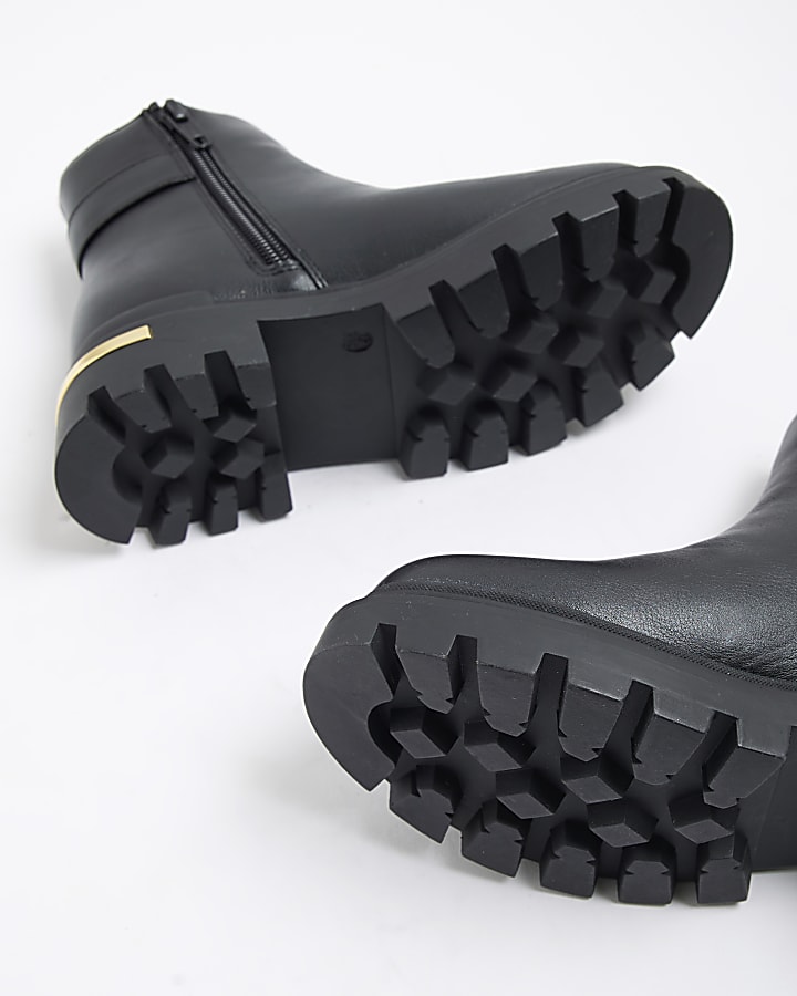 Girls Black Heart Strap Chelsea Boots