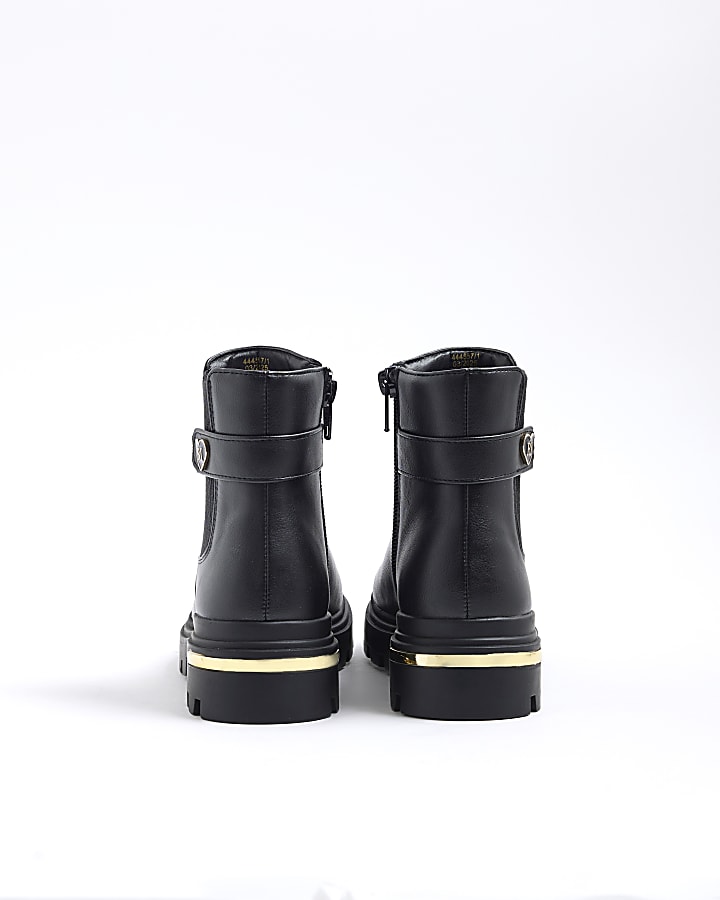 Girls Black Heart Strap Chelsea Boots