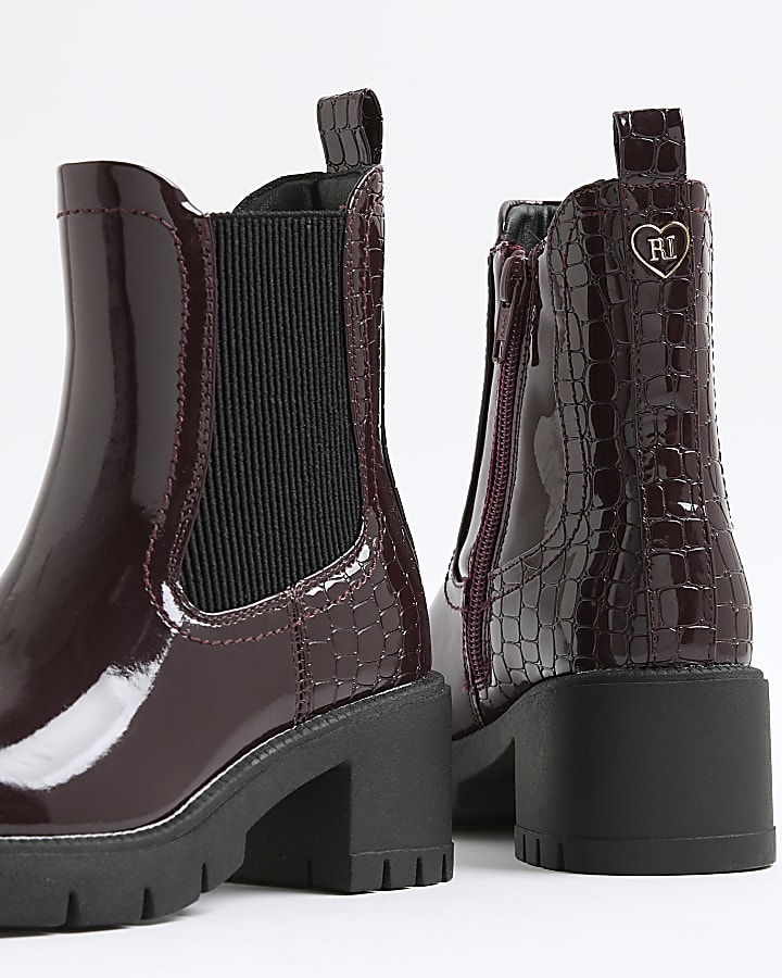 Girls Red Patent Heeled Chelsea Boots