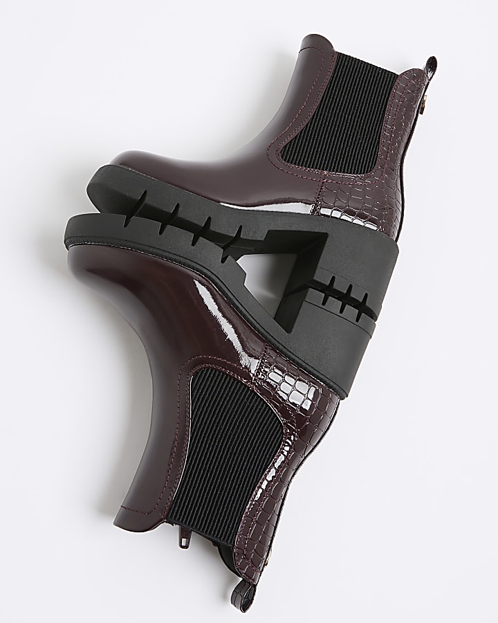 Girls Red Patent Heeled Chelsea Boots