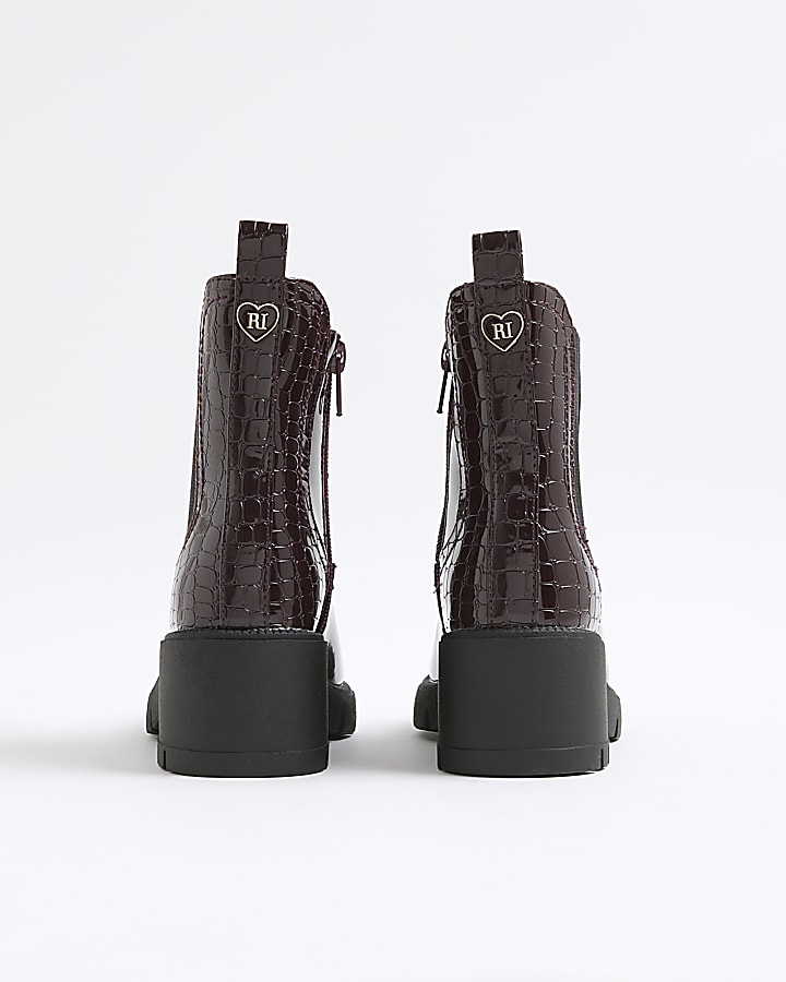 Girls Red Patent Heeled Chelsea Boots