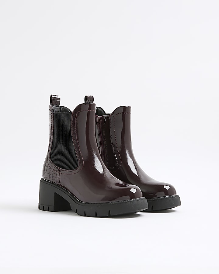 Girls Red Patent Heeled Chelsea Boots
