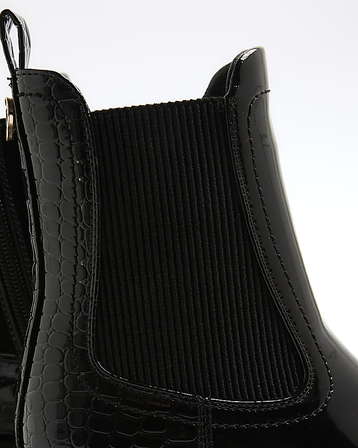 Girls Black Patent Heart Heeled Chelsea Boots