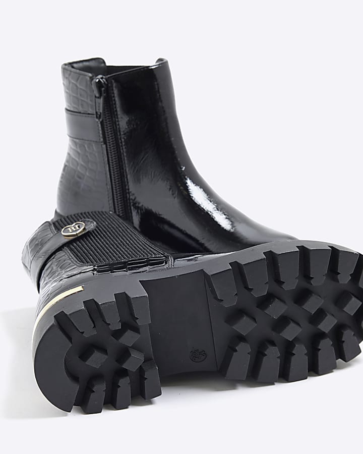 Girls Black Heart Strap Chelsea Boots