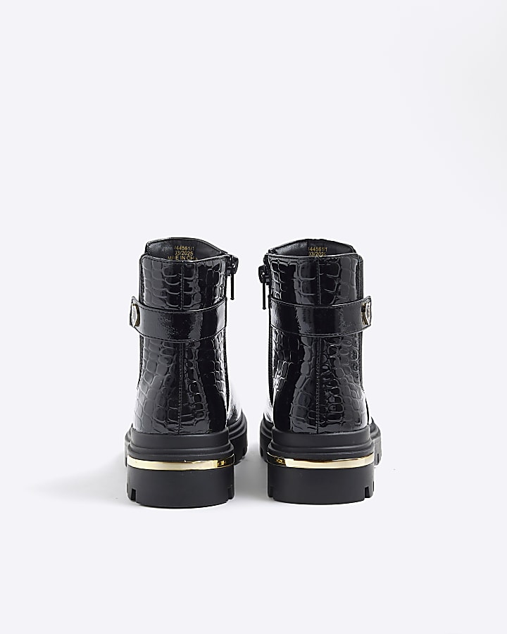 Girls Black Heart Strap Chelsea Boots