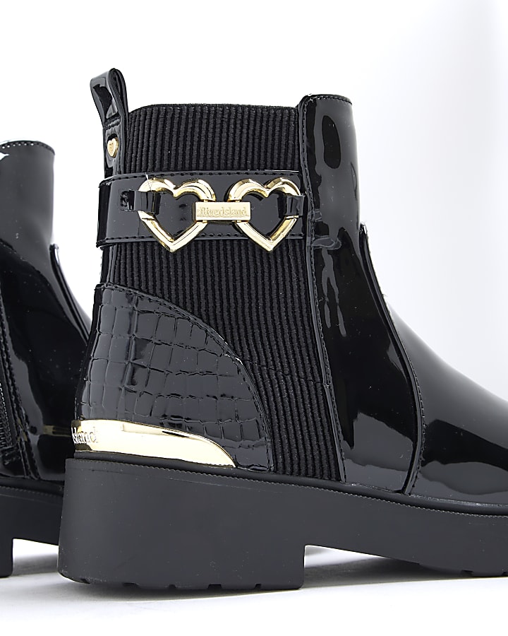 Girls Black Heart Snaffle Chelsea Boots