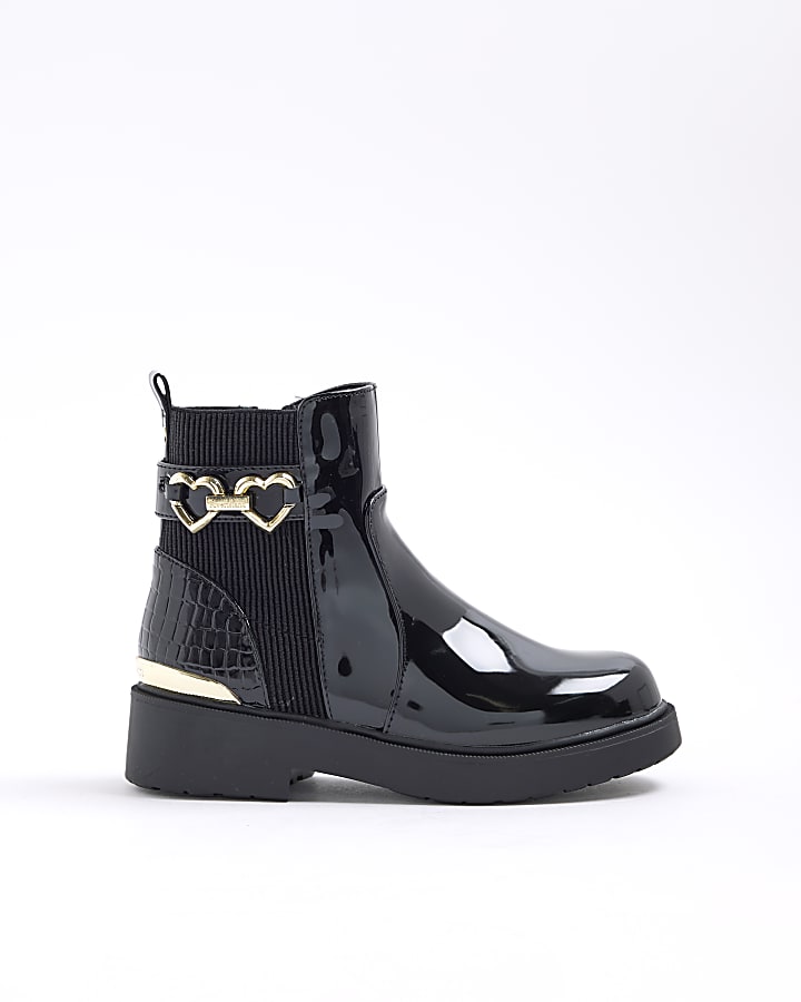Girls Black Heart Snaffle Chelsea Boots