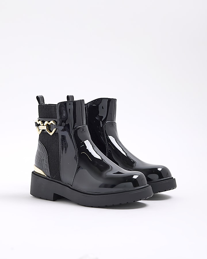 Girls Black Heart Snaffle Chelsea Boots