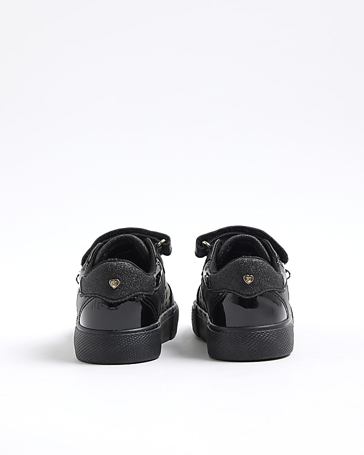Mini Girls Black Monogram Velcro Trainers