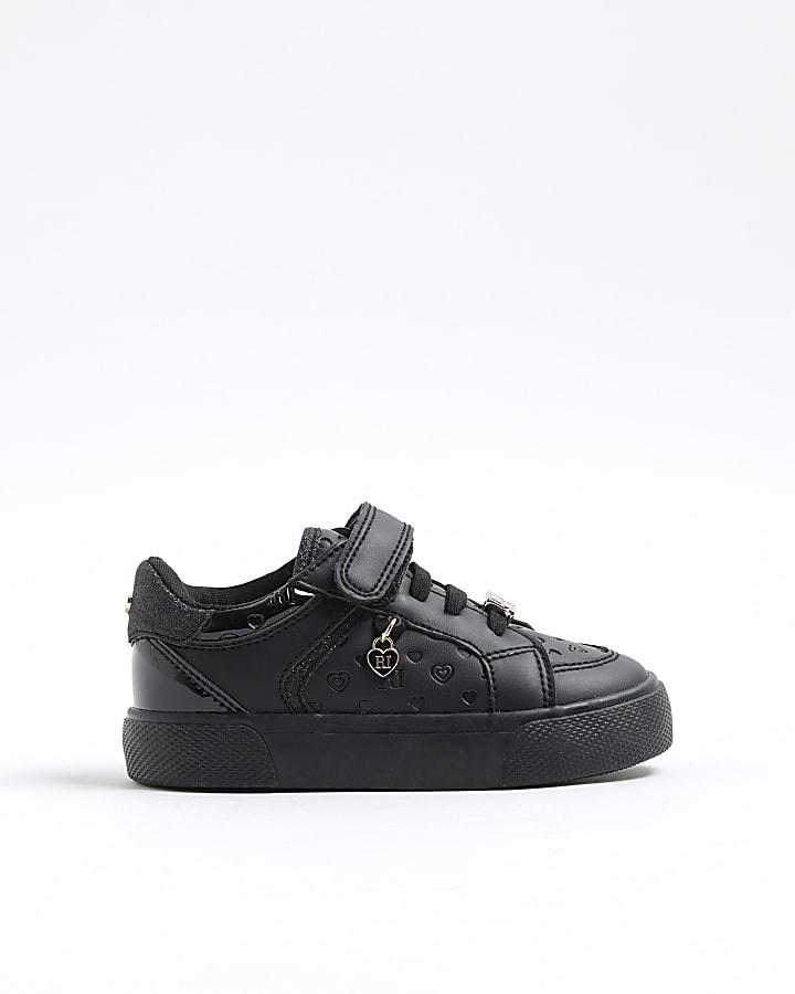 Mini Girls Black Monogram Velcro Trainers