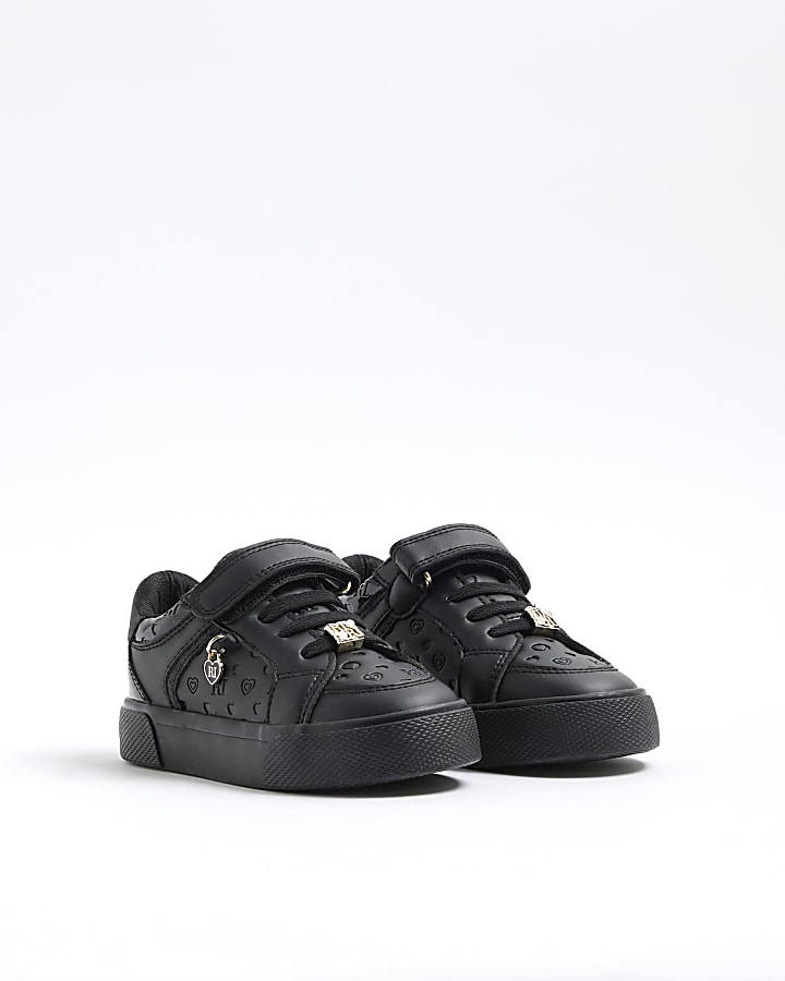 Mini Girls Black Monogram Velcro Trainers