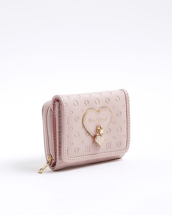 Girls Pink Monogram Heart lock Purse